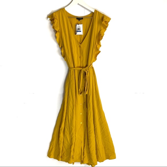 1. State Button Front Belted Midi Dress - Picture 4 of 8